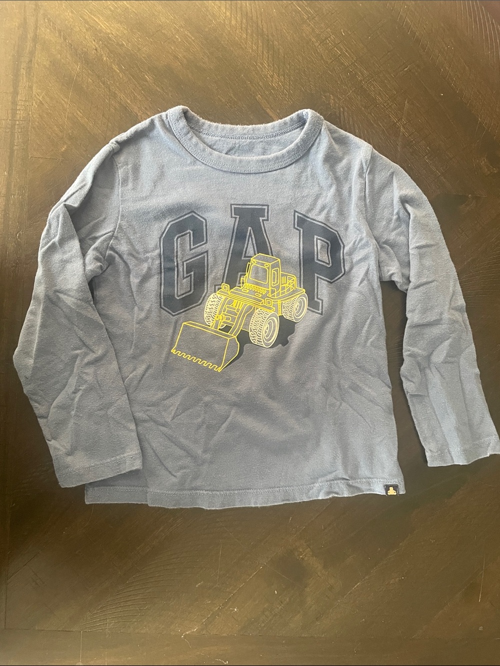 GAP Blue Long-Sleeve Tee with Yellow Tractor Graphic